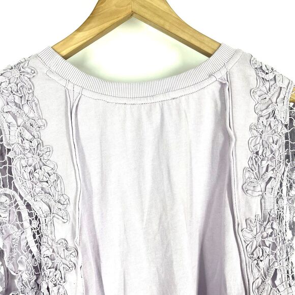 Anthropologie Crop Top Size Medium Lilac Boxy Lace Embroidered Babydoll Peplum - Picture 6 of 9